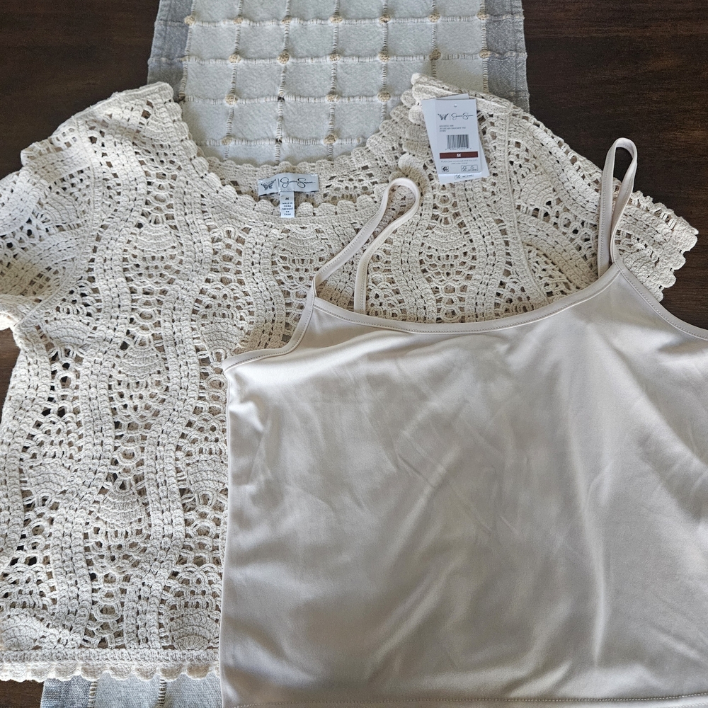 Jessica Simpson Cream Crochet Lace Blouse with Cami